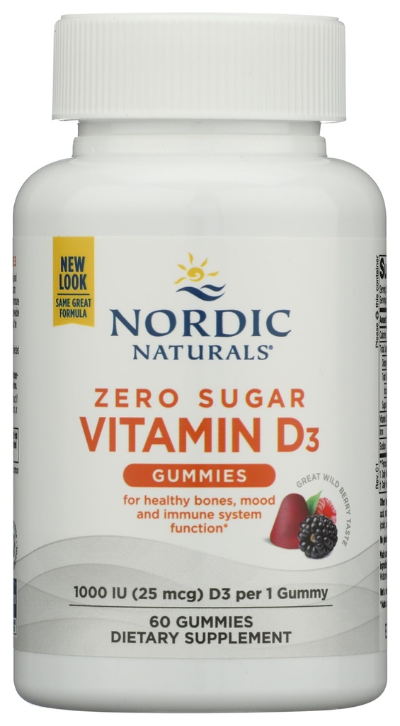 Nordic Naturals Zero Sugar Vitamin D3 Gummis, Wild Berry - 60 Gummis - 1000 IU Vitamin D3 - Großer Geschmack - Gesunde Knochen, Mood & Immunsystem Funktion - Non-GMO - 60 Servierungen