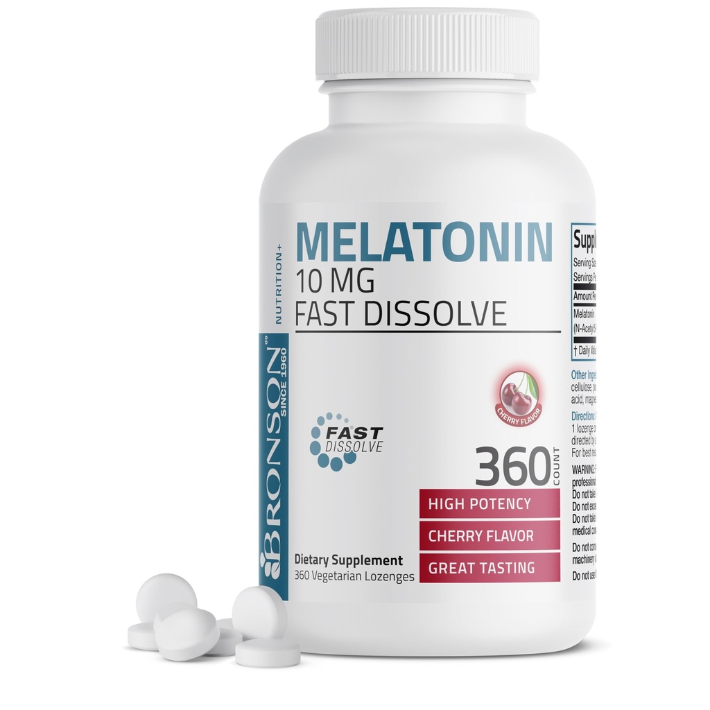 Bronson Melatonin 10mg veloce dissolve Cherry compresse aromatizzate vegetariano Chewable Lozenges, 360 Count