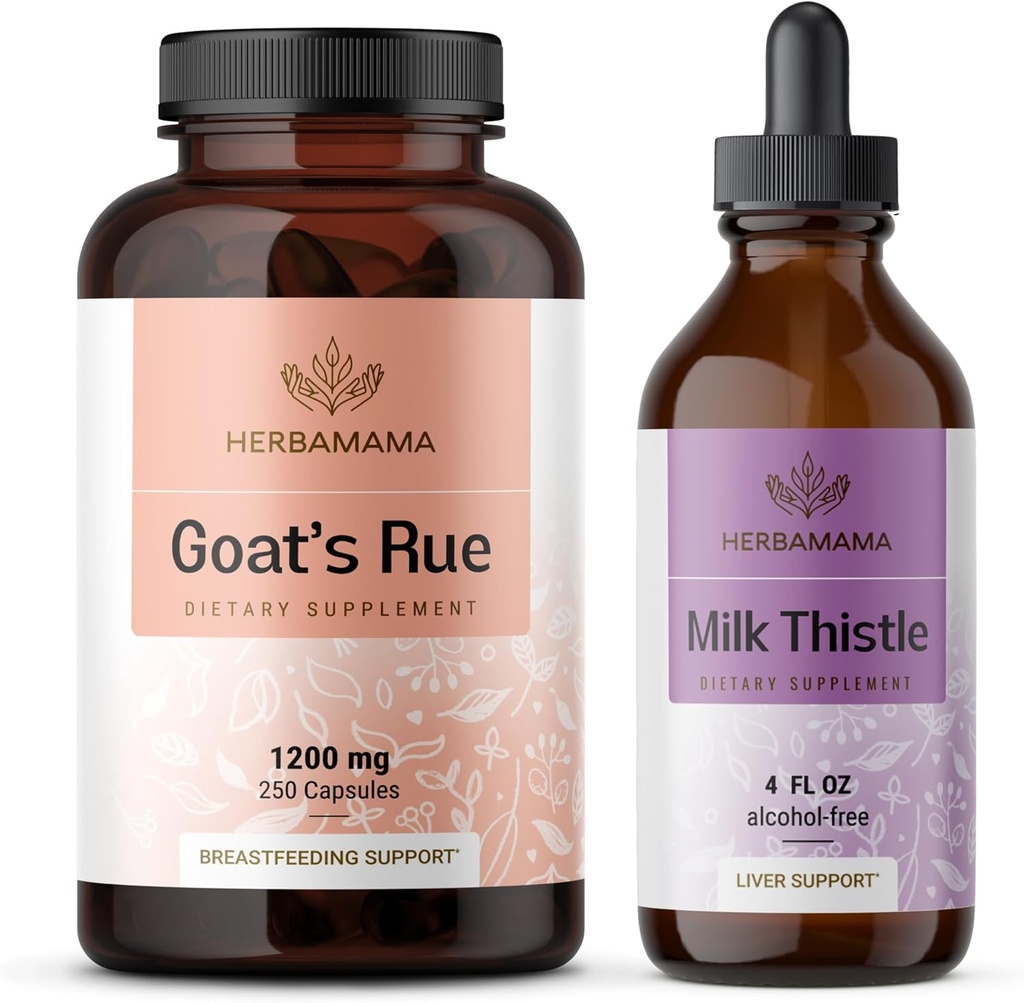 HERBAMAMA Trousse de détox du foie de chèvre et de chardon de lait - Ensemble de 1200 mg de capsules de rue de chèvre et de détox du foie de chardon de lait