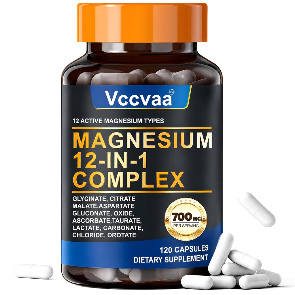 Magnesium Complex 700mg | 12-in-1 High Absorption Supplement | Glycinate, Citrate, Malate, Taurate & More | Sleep Support, Muscle Cramp Relief, Stress, Heart & Nerve Health | 120 Vegan Capsules