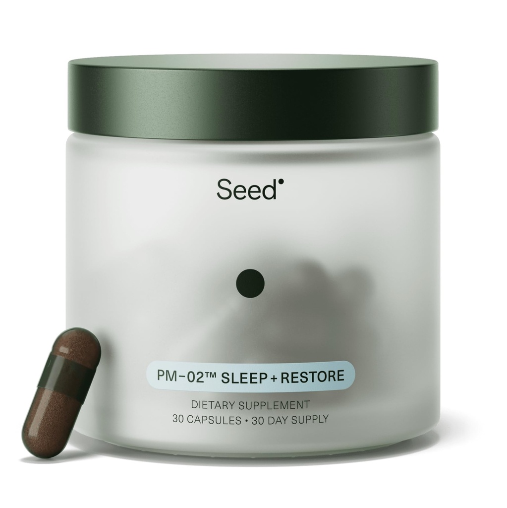 Seed PM-02 Sleep + Restore - Sleep Aid for Women & Men - Non-Habit Forming Bioidentical Melatonin & Ashwagandha - Vegan & Shelf-Stable - 30 Capsule (30-Day Supply)