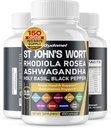 San Giovanni Wort Rhodiola Rosea Ashwagandha Santo Basilio Valeriano Camomilla Nero Pepe -150 Capsules- Made in Italy