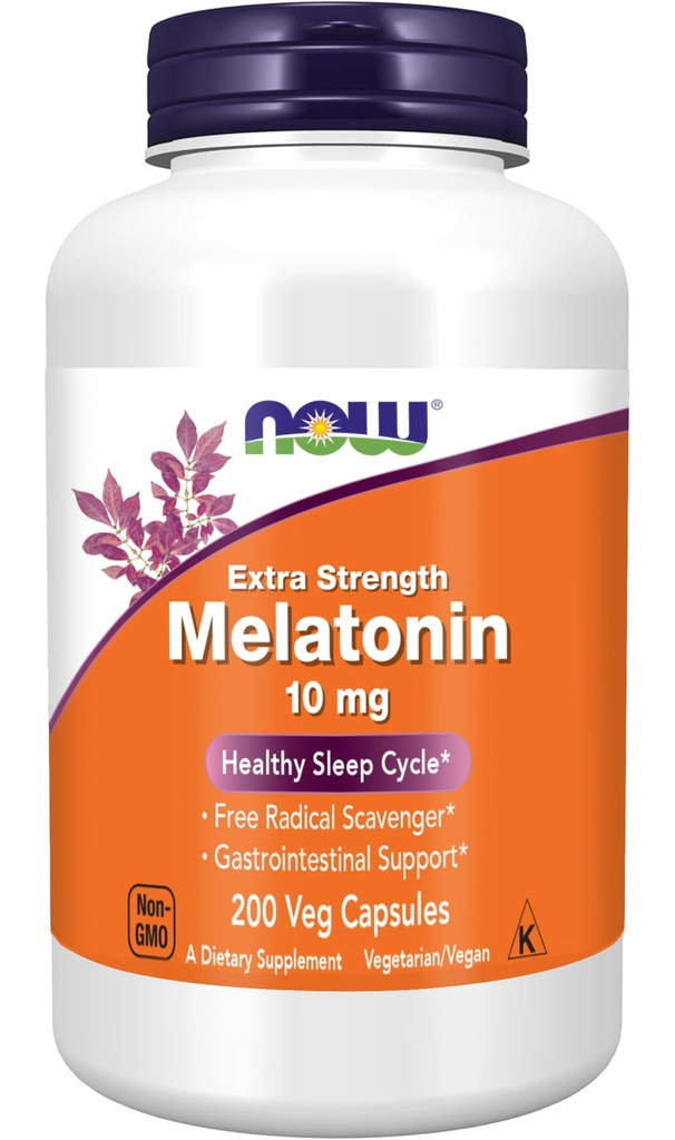 JETZT Nahrungsergänzungsmittel, Melatonin, Extrastärke 10 mg, Free Radical Scavenger*, Healthy Sleep Cycle*, 200 Veg Kapseln