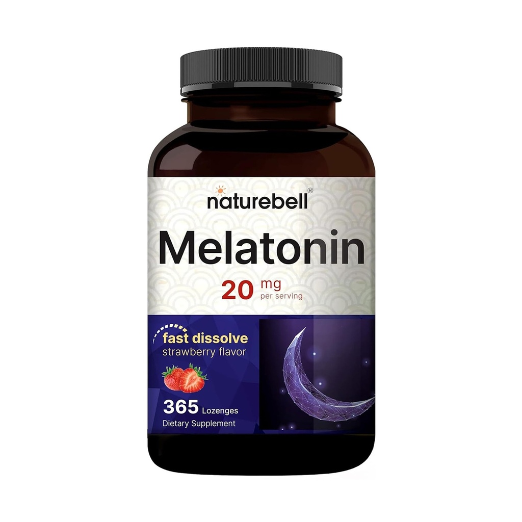 NatureBell Melatonin 20mg - 365 Lozenges - Tägliche Schlafunterstützung für Erwachsene - Bedtime Supplement for Nighttime Relaxation Support* - Lösen Sie schnell