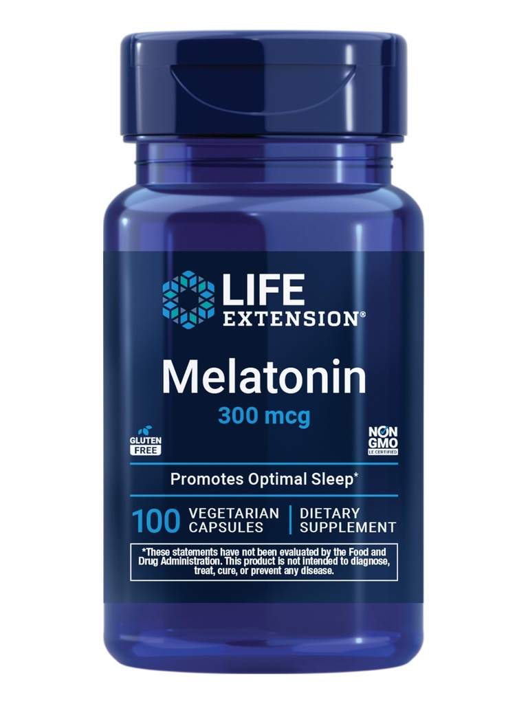 Life Extension Melatonin, 300 mcg, Gentle Sleep Support, Gesunde circadian Rhythmen, Cellular Defense, Glutenfrei, Non-GMO, Vegetarisch, 100 Kapseln