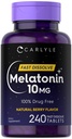 Carlyle Melatonin 10mg compresse dissolve veloci | 240 Count | Sapore di bacche | 100% Droga Free | Vegetariano, Non OGM, Gluten Free Supplement