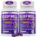 Melatonin 60mg für Erwachsene Hohe Dosis, Unterstützt Tiefe Ruhe & Gehirn Kognition, Extra Stärke Liposomal Melatonin mit Vitamin D3 K2, Kamille, für Sound Zzz Zyklus, Immune & Antioxidant, 150 Softgels