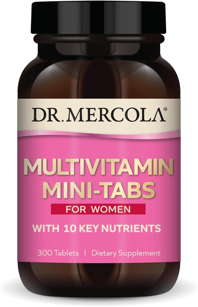 Dr. Mercola Multivitamin Mini-Tabs per le donne, 30 Serve (300 compresse), con 10 Nutrienti chiave, Supporta la salute ottimale delle donne, Non OGM