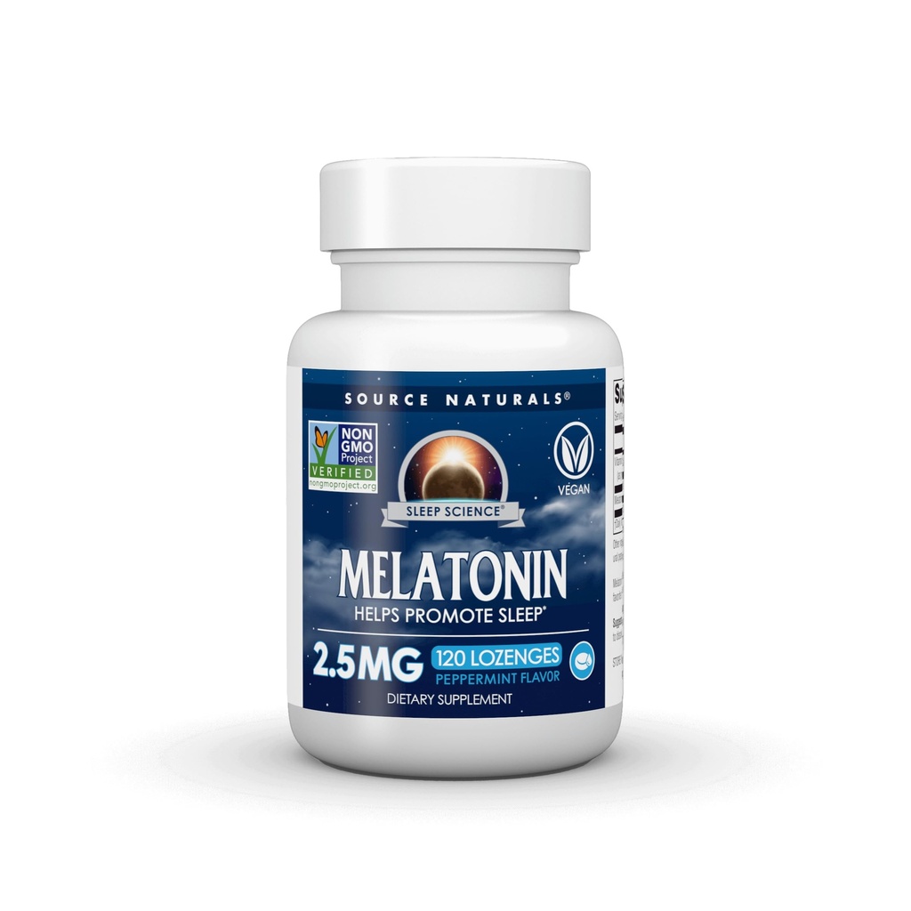 Source Naturals Sleep Science Melatonin, Helps Promote Sleep* - NONGMO Validated - 2.5mg - 120 Peppermint Lozenges
