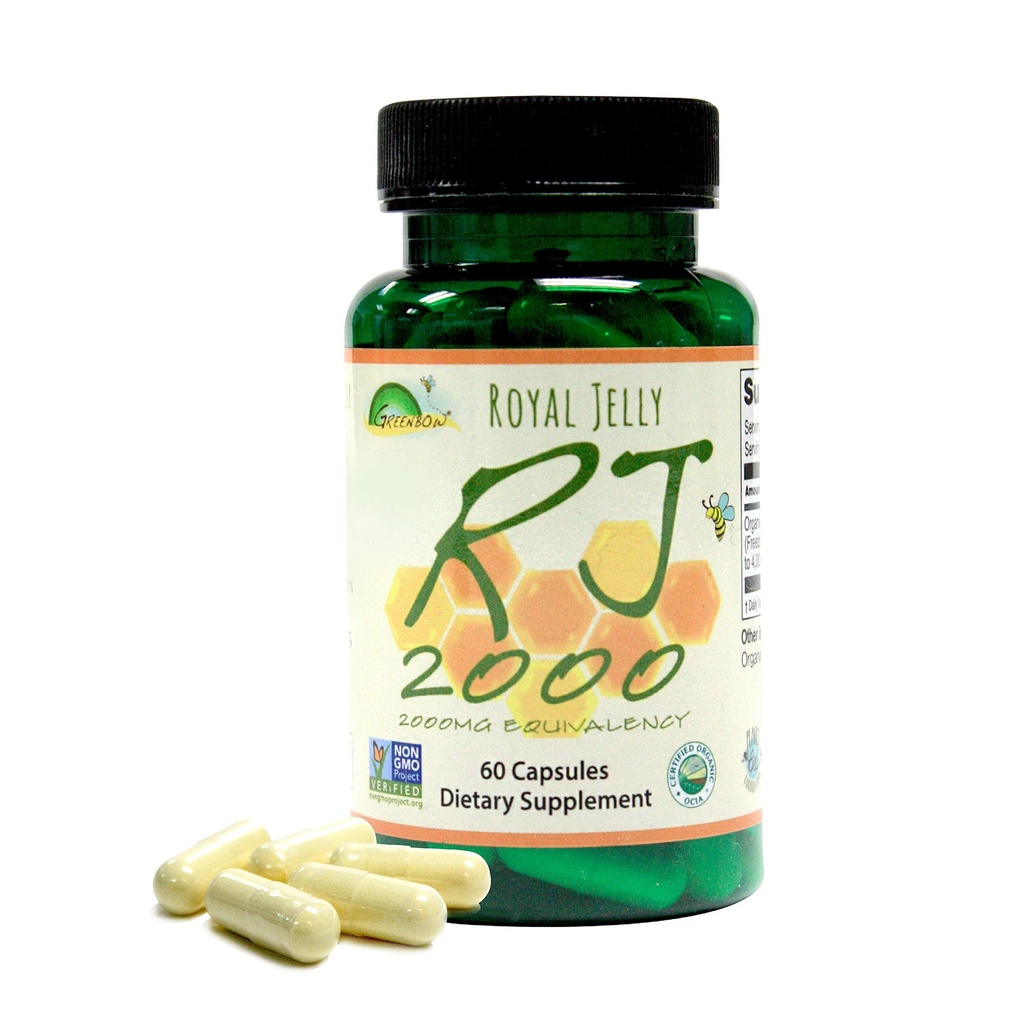 Greenbow Royal Jelly 2000mg Equivalenza – Non OGM Made con Organic Royal Jelly - Una delle più nutrizioni imballate – (60 capsule vegane)