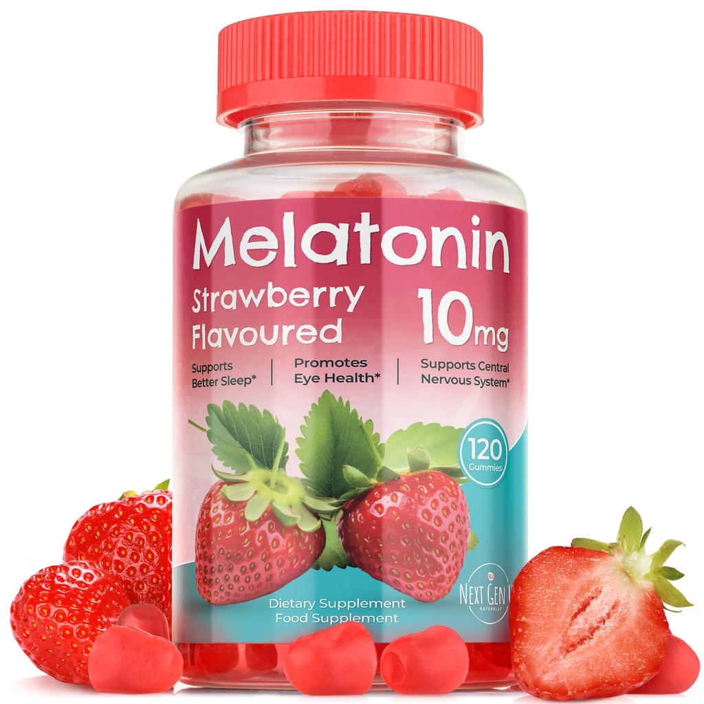 Melatonin Gummies - 10 mg Nahrungsergänzungsmittel - Erdbeer aromatisiert - 120 vegane Gummies - von NextGenU