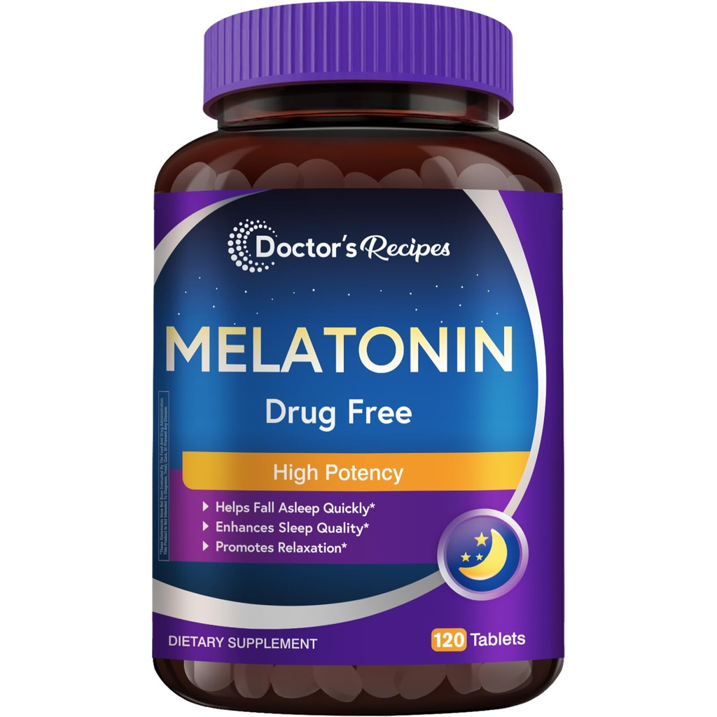 Rezepte Melatonin 10 mg, hohe Potenz, Non-Habit Forming, Vegan, Schlaf-Unterstützung Ergänzungen für Männer und Frauen, Non-GMO, No Gluten, 120 Tabletten