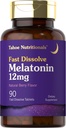 Tahoe Nutritionals Melatonin 12mg compresse dissolvere veloci | 90 pillole | Supplemento aromatizzato alla bacchetta per adulti | Vegetariano, Non OGM, Gluten Free
