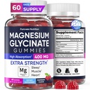 Magnesio Glycinate Gummies 400mg, Supplemento di Magnesio ad alto assorbimento per donne, uomini e bambini, supporto muscolare e rilassamento, senza zucchero, Vegan, 60 giorni di alimentazione