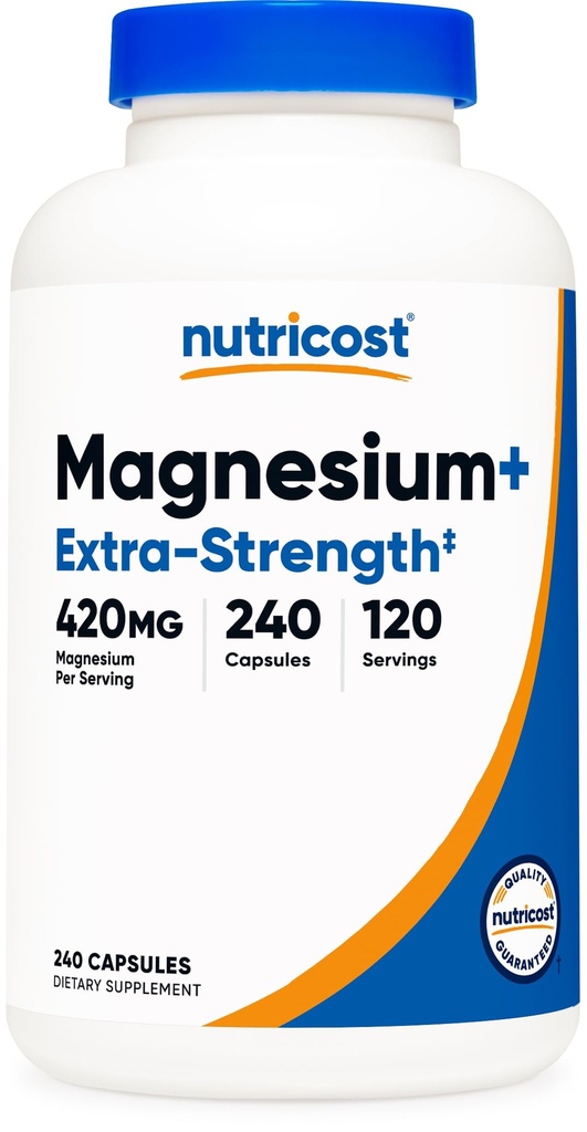 Nutricost Magnesio+ Extra Forza 420mg, 240 Capsule - 120 Serve. Ossido di magnesio e glicinato - Non OGM, Gluten Free, Vegan Friendly