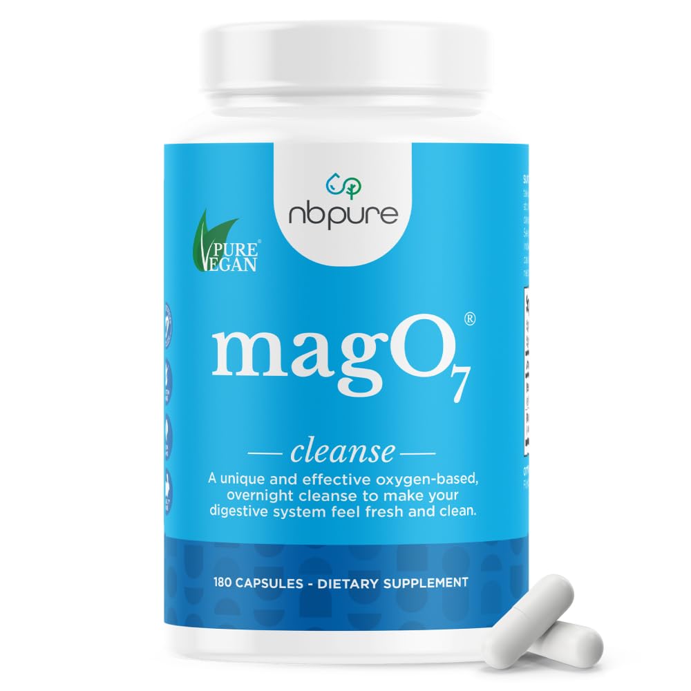 nbpure MagO7 - Natural Colon Cleanse & Detox - Rilievo di costipazione occasionale, Sgabello Softener, & Bloating Support for Men & Women - Ossido di magnesio ozonizzato, 180 capsule