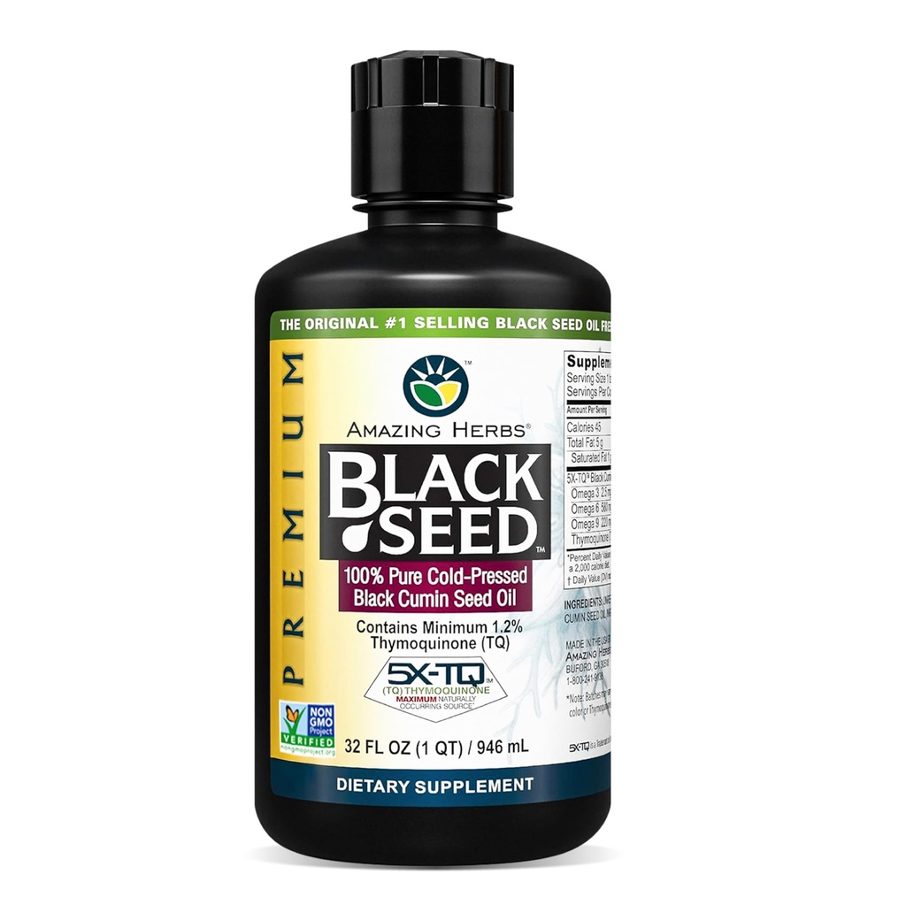 Erstaunliche Kräuter Premium Black Seed Oil - Kaltgepresste Nigella Sativa Aids in Verdauungs-Gesundheit, Immununterstützung, Gehirnfunktion, Gelenkmobilität, Glutenfrei, Non GMO - 32 Fl Oz