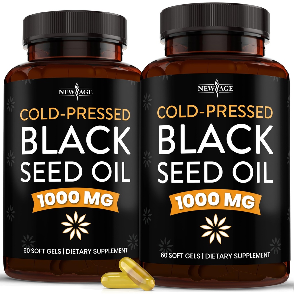 NEW AGE Black Seed Oil Softgel Capsules - Premium Cold-Pressed Nigella Sativa Producing Pure Black Cumin Seed Oil - Non-GMO & Vegetarian (120 Softgels)