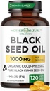 Schwarzer Seed Öl Kapseln 1000mg, Bio kalt gepresst Schwarzer Cumin, Hoher TQ, Immun- & Gelenk-Unterstützung, 120 Zähler (2 Monate Versorgung)
