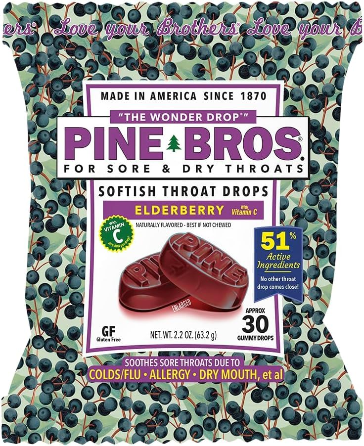Pino Bros. Gomma Sore Throat Gocce Morbide 30 Conte (Appross) (Pack of 1, Elderberry)