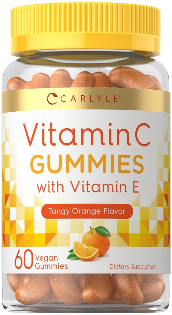 Carlyle Vitamin C Gummies | 60 Count | Orange Flavor | mit Vitamin E | Vegan, Non-GMO und glutenfreie Ergänzung