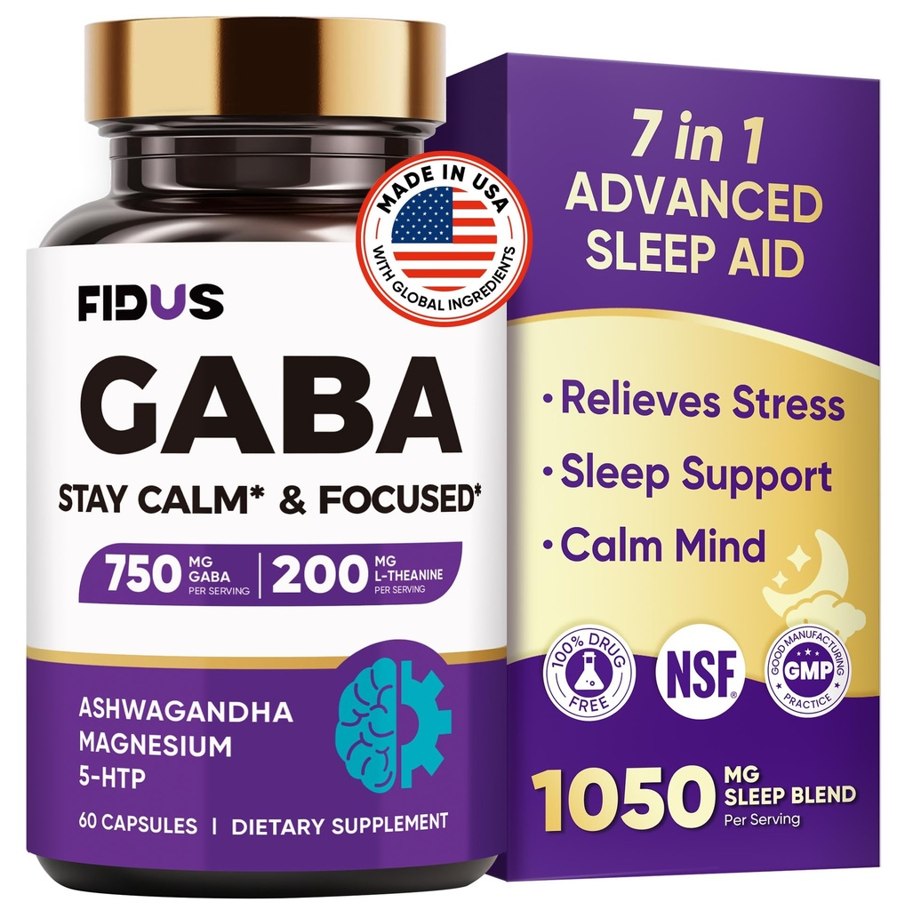 GABA L-teanina Ashwagandha - 1050mg Blend - Made in USA - Advanced Sleep Aid & Calm- Magnesium, 5-HTP, Vitamina B6 & B12, GABA (acido aminobutirrico Gamma) Supplemento - Melatonin-Free & Non-Habit Forming