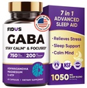 GABA L-Theanine Ashwagandha - 1050mg Mélange - Fabriqué aux États-Unis - Aide avancée au sommeil et au calme- Magnésium, 5-HTP, vitamine B6 et B12, supplément GABA (acide aminobutyrique) - sans mélatonine et non-habiting