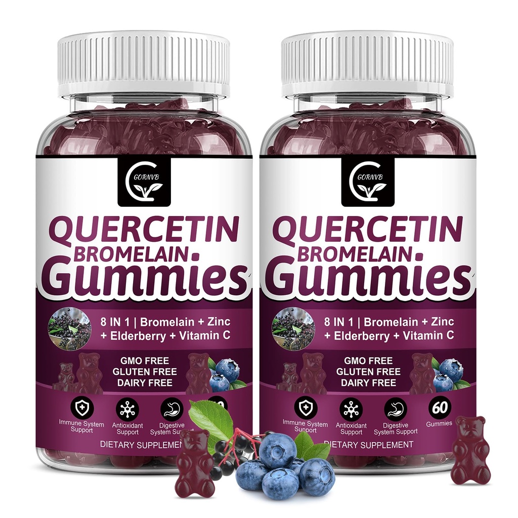 (2 Pack) Quercetin Gummies - Quercetin con Bromelain 2378mg - Blend with Elderberry, Echinacea Purpurea Extract, Zinc, Vitamina C,D3,K2, Supporti complessi Immune, Cardiovascolare e funzione respiratoria