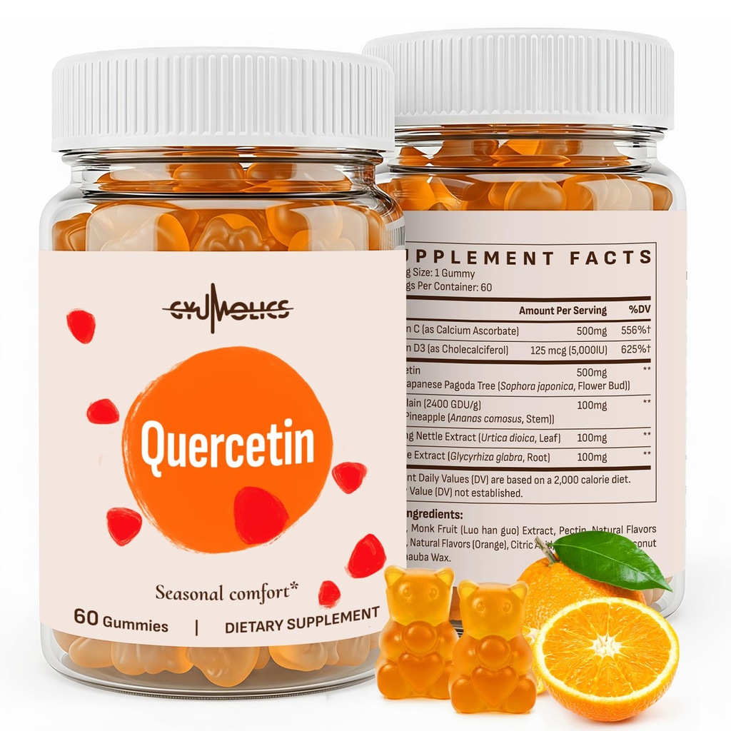 Quercetin 500mg Gummies per bambini – con Bromelain, Vitamina C & D3, Sting Nettle & Licorice, Equilibrio Stagionale & Body Defenses, Vegan, 120 Gummies