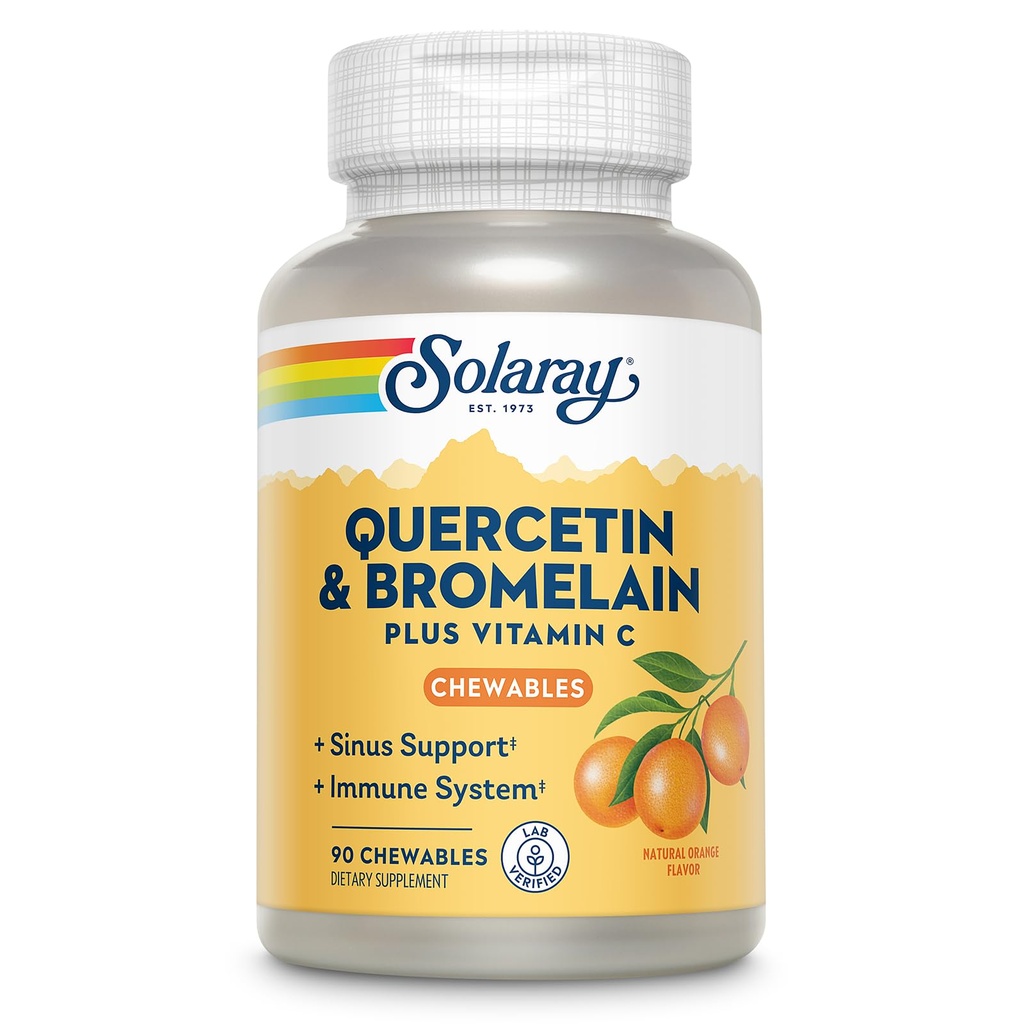 SOLARAY Quercetin con Bromelain e Vitamina C Chewables - Integratore di Supporto Immune - Difesa Immune e Heart Health Complex con 1250mg Vit C, Natural Orange Flavor, 60-Day Guarantee, 30 Serv, 90ct