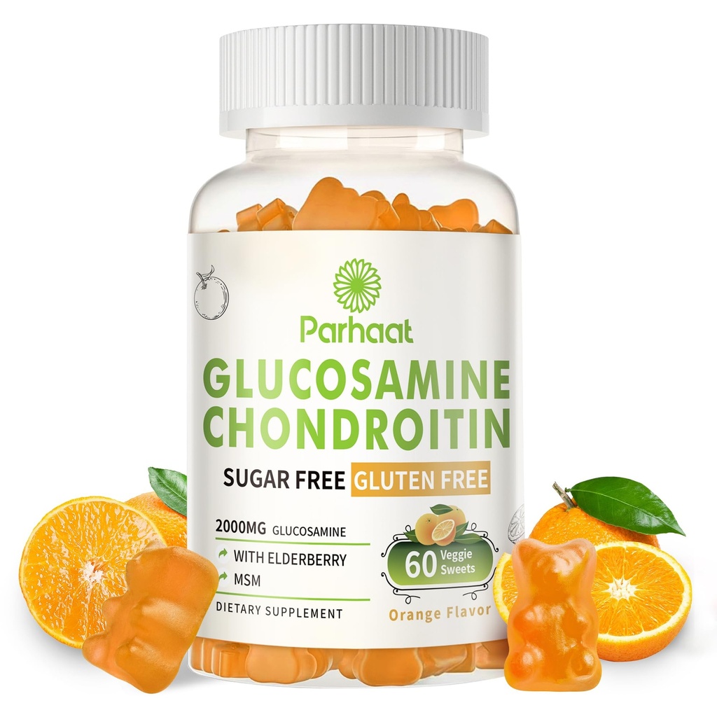 Glucosamin Chondroitin Gummi mit MSM & Elderberry Extra Strength - Joint Support, Antioxidant Immun Support Supplement für Erwachsene, Männer und Frauen. Orange