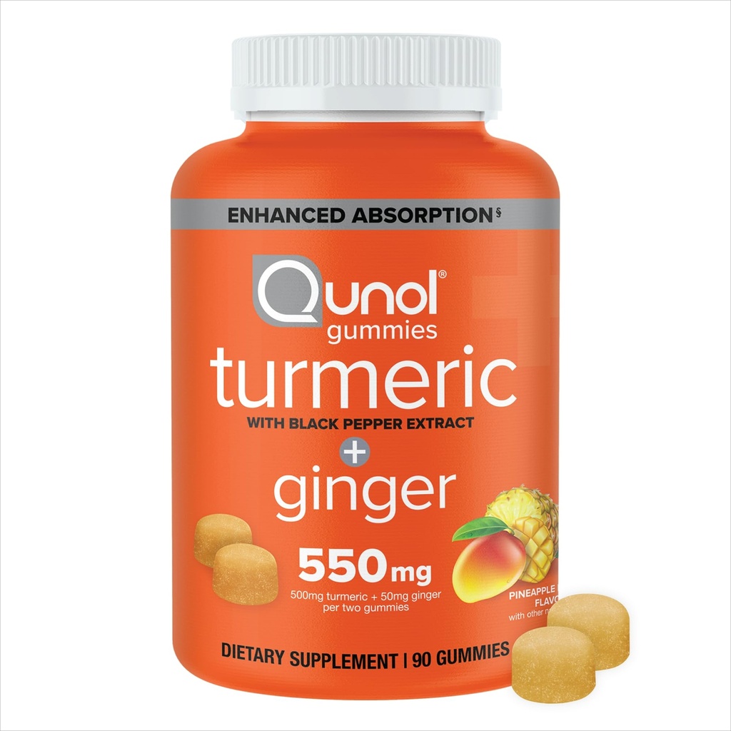 Qunol Turmeric et Gingembre avec Gummies de poivre noir, supplément curcumin curcumin curcumin curcumin curcumin curcumin curcumin curcuma, Gummy de soutien de santé mixte, 90ct Gummies