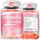 180 Count Collagen Gummies Collagen Protein Type I II III V X with Biotin Vitamin C A B D E Keratin Hyaluronic Acid for Hair Skin Nails Joint Immune Digestion Women Men Sugar Free Strawberry