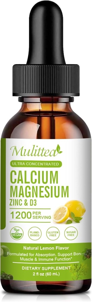 Calcium Magnésium Zinc liquide avec la vitamine D3, Magnésium Glycinate Plus Vitamine C K2.