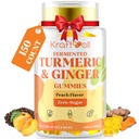 5 Monate Lieferung Kurkuma- und Gingergummis mit schwarzem Pfeffer, fermentierte Kurkuma für Joint Comfort & Mobility, SugarFree mit Vitamin D3 + K2, natürliche Pfirsichflamme – 150 Gummis
