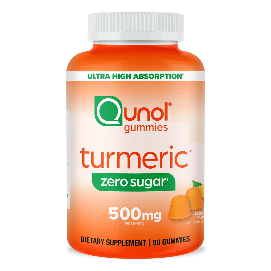 Gummies turcumées de sucre Zéro Qunol, Gummy avec 500mg curcumine curcumine, supplément de soutien conjoint, Curcumine curcumine ultra haute absorption, végétarien, sans gluten, 90 Compte