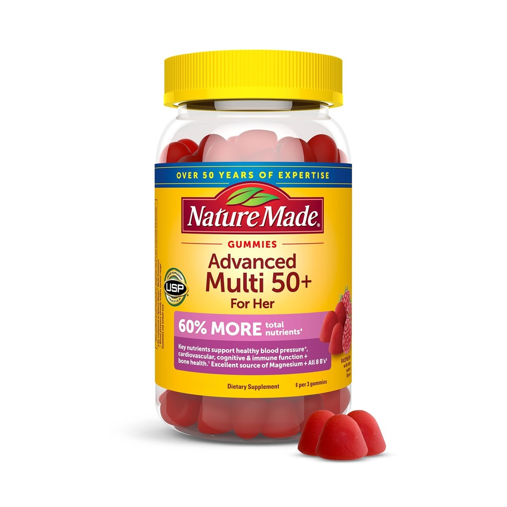 Natura Made Advanced Multivitamin Gummies 50 + per Lei, Donne Multivitaminici Gummies con Citrato di Magnesio, Vitamina D3, Zinco, Calcio e Tutte le 8 B Vitamine, 84 Conte, 28 giorni di alimentazione