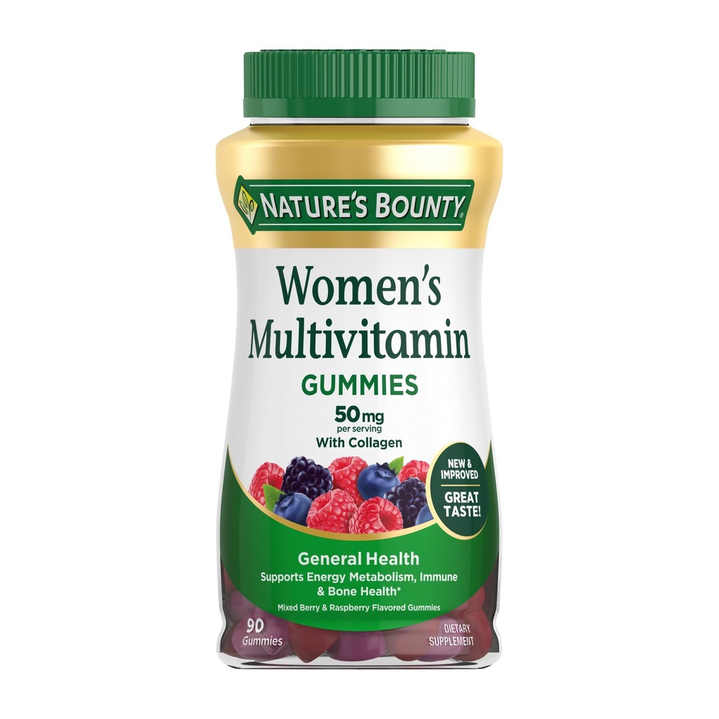 Nature's Bounty Women Multivitamin Gummis, Vitamin Ergänzungen für Erwachsene, Allgemeine Gesundheit, unterstützt Immun- und Knochengesundheit, gemischte Beere und Himbeere Flavored, 90 Gummis