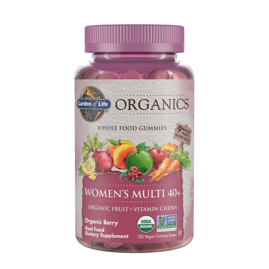 Jardin de la vie Organiques Femmes 40+ Vitamines Gommy - Berry - Certifié Organique, Non-OGM, Vegan, Casher Complet Multi - Méthyl B12, C & D3 - Sans gluten, sans soja et sans lait, 120 Gommies de fruits réels