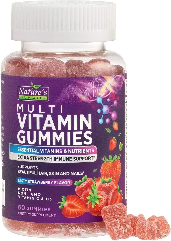 Gummie Multivitaminiche per Adulti - Multivitaminici Completi per Donne & Uomini - Vitamine Essenziali e Minerali con Vitamine A, C, D, E, &amp; Alta Potenza B12 - Multivitaminici Gummy Vegetariani - 60 Gummies