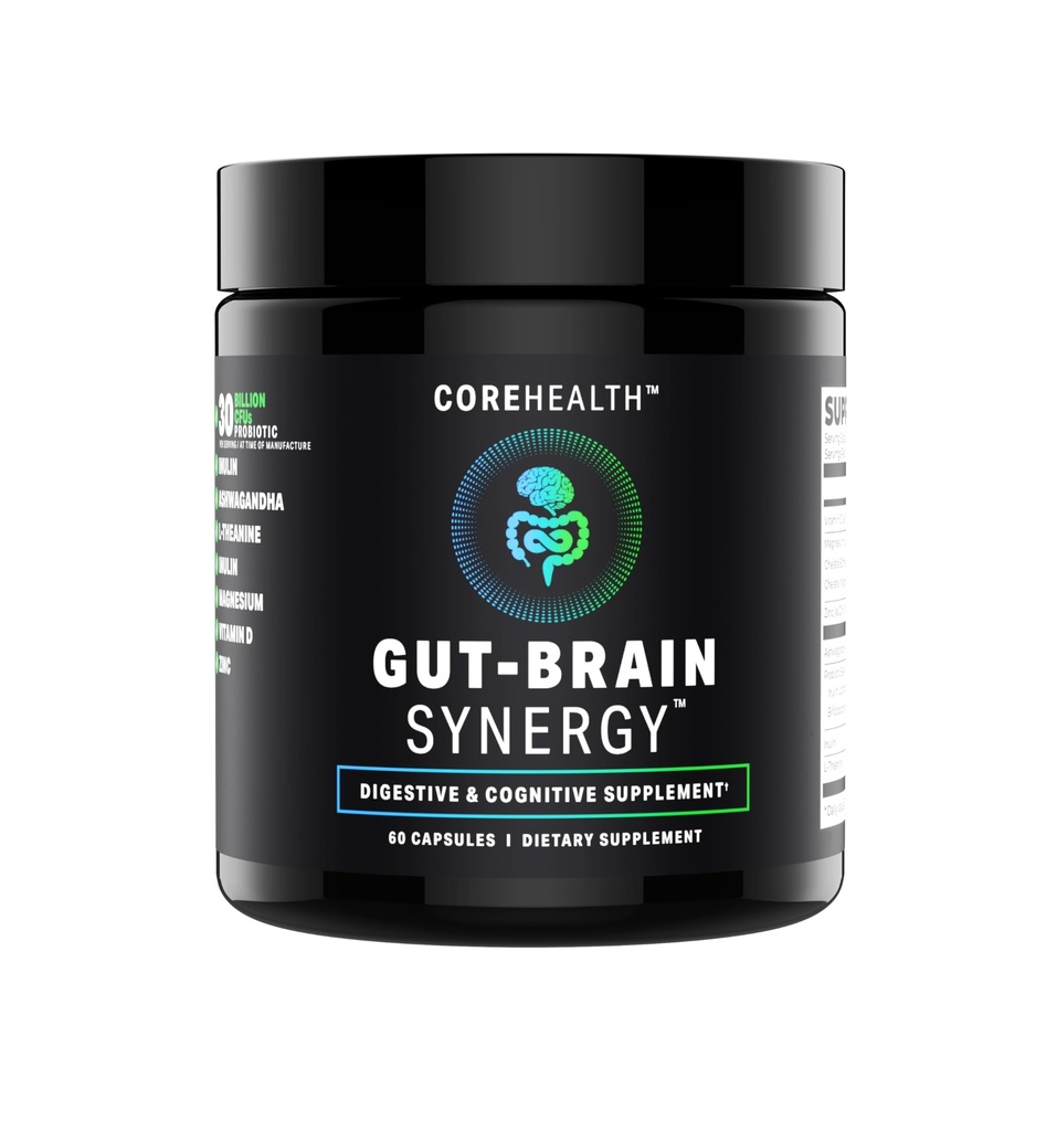 Gut-Brain Synergy Probiotic & Nootropic – 30 milliards CFU Psychobiotique + Prébiotique avec Ashwagandha, L-Theanine & Zinc pour la santé de Gut, le soutien de l'humeur, le soulagement du stress, le soulagement du gonflement et la concentration cérébrale et mémoire