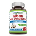 Pure Naturals Biotin 10000 Mcg mit extra Virgin Bio Kokosöl 120 Softgels | Non-GMO | Gluten Free | Made in USA