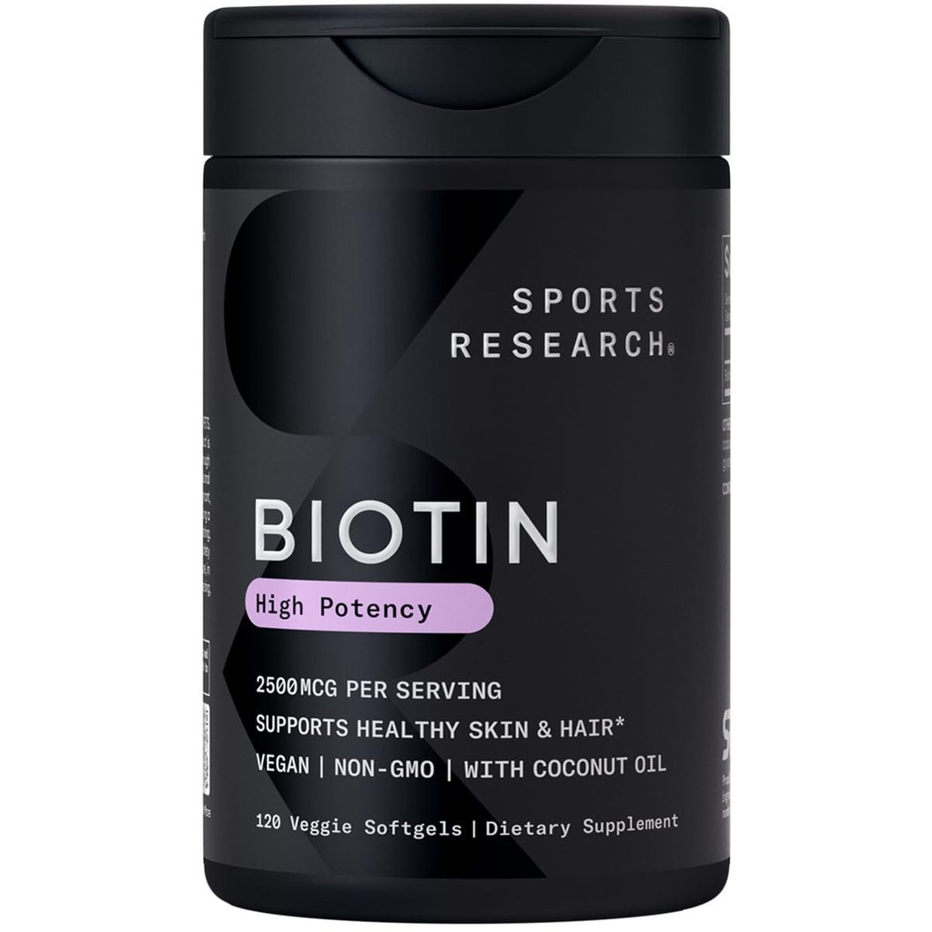 Sportforschung® Biotin 2.500mcg mit Bio Kokosöl - Biotin (Vitamin B7) für gesunde Haut- und Haarunterstützung* - für Damen und Herren - Vegan, Non-GMO, Gluten & Soy-Free - 120 Veggie Softgels