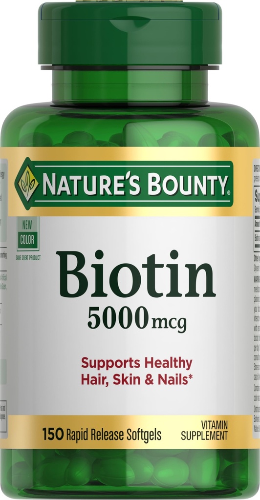 Nature's Bounty Biotin, unterstützt Stoffwechsel für zelluläre Energie und gesundes Haar, Haut und Nägel, 5000 mcg, 150 Softgels