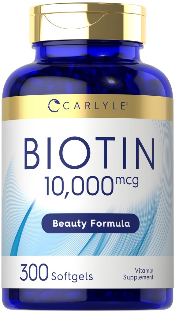 Carlyle Biotin 10000mcg | 300 Softgels | Max Stärke für Haar, Haut und Nägel | Non-GMO, Glutenfreie Ergänzung