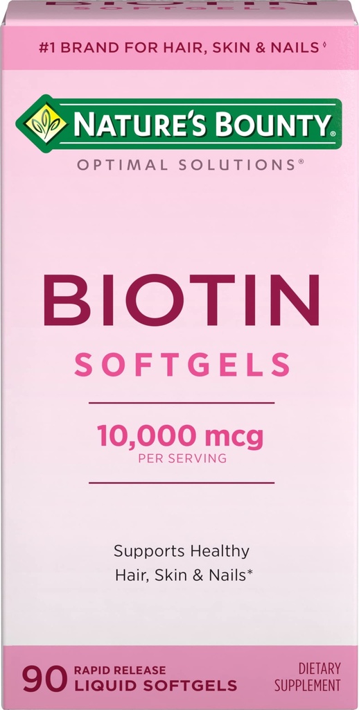 Nature's Bounty Biotin 10000mcg Supplement, Unterstützt gesundes Haar, Haut und Nägel, Optimale Lösungen Haar Vitamin mit Biotin, 90 Rapid Release Liquid Softgels