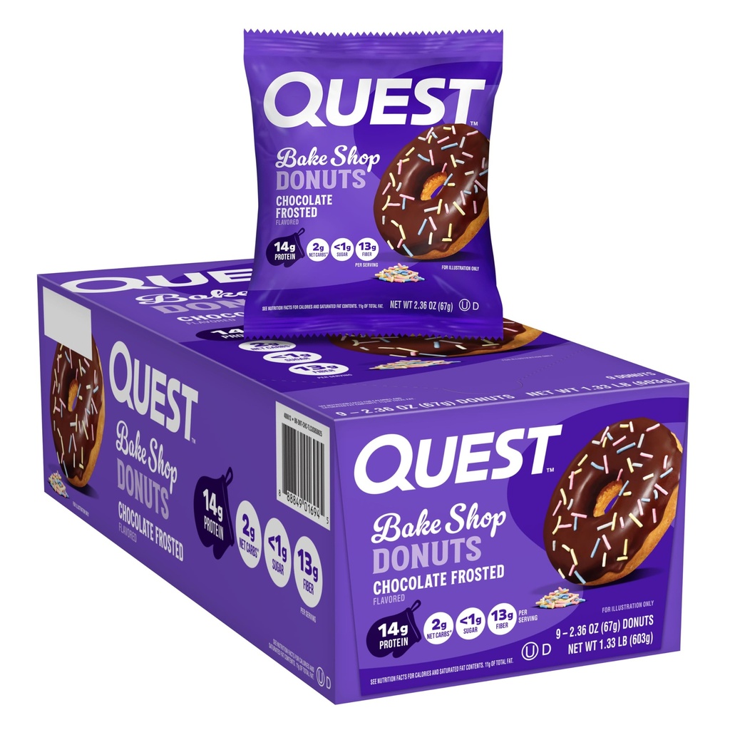 Quest Nutrition Bake Shop, Chocolate Frosted Donuts, 14g Protein, Weniger als 1g Zucker, Protein Snack, Low Sugar, 9 Count