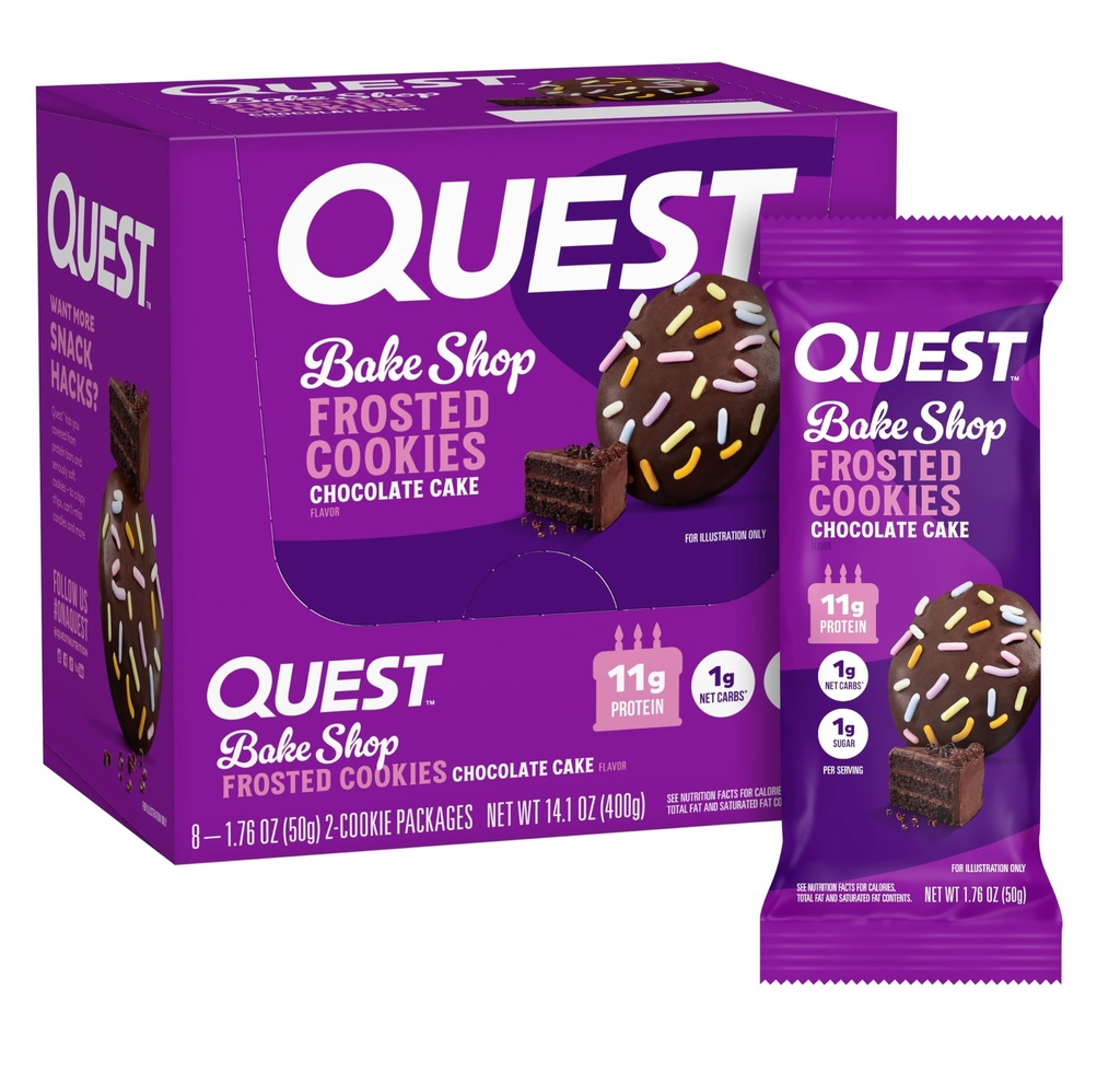Quest Nutrition Frosted Cookies Twin Pack, Schokoladenkuchen, 1g Zucker, 11g Protein, 1g Net Carbs, Glutenfrei, 16 Cookies
