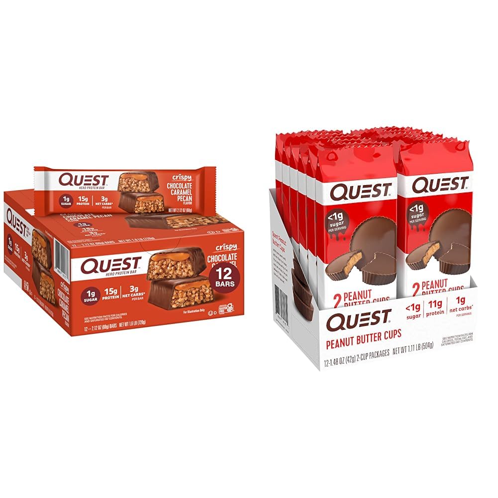 Quest Nutrition Chocolat croustillant Caramel Pecan Hero Protein Bar, 15g Protéines, 1g Sucre et haute protéine Faible Carb, Sans gluten, Céto Friendly, Tourteaux de beurre d'arachide, 12 Compte