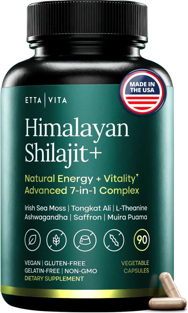 Urolithin-A Complex w Shilajit, Organic Sea Moss, Ashwagandha & Tongkat Ali, Natural Energy, Libido, Hormone Balance, e Focus for Men & Women (Made in USA - 3rd Party Tested)